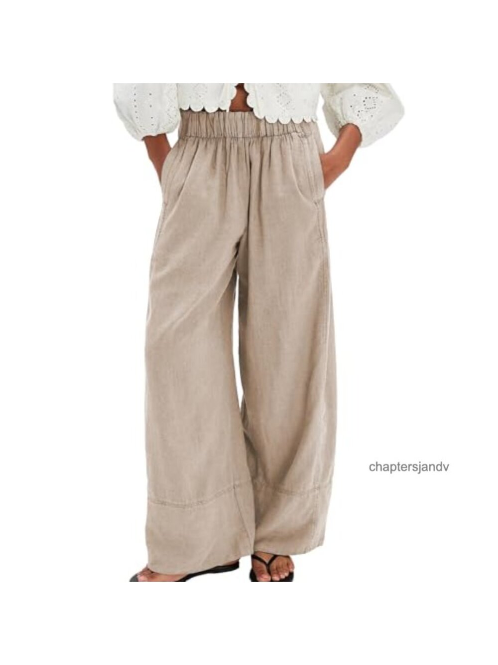 Cotton Linen Palazzo Pants Wide Leg Pull On Trousers Casual Lounge